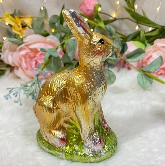 SPRING EASTER Bunny Rabbit Faux FOIL CHOCOLATE Egg Gold Figure Statue New - Picture 3 of 4